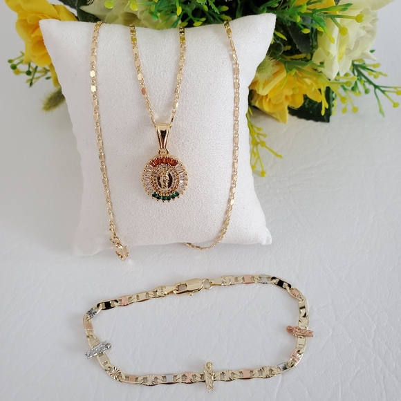 St Jude Crystal Gold Plated Necklace and Bracelet - Picture 1 of 5